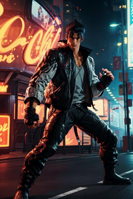 08171-3719660956-masterpiece, best quality, male focus, jin kazama, jacket, zipper, neon lights, fighting stance, pants, fingerless gloves, shirt.png